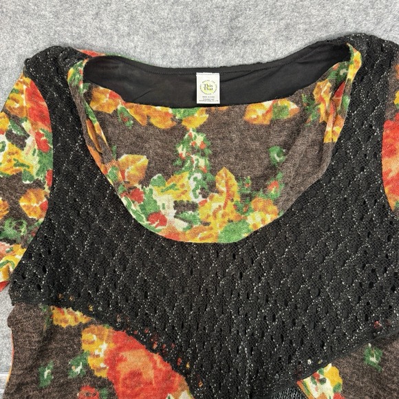 This & That Sweater Sz Large Artsy Boho Floral Crochet Colorblock Pullover Tunic - Picture 7 of 13